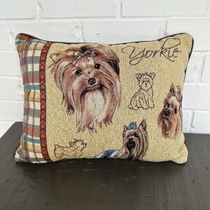 Yorkshire Terrier Decorative Tapestry Pillow 16"X12" YORKIE Dog Love Brown Plaid